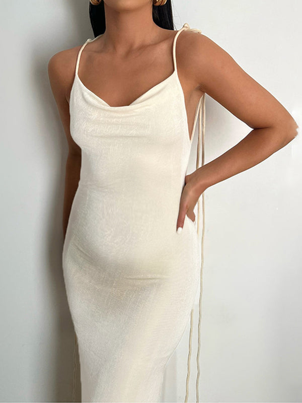 White Bodycon Backless Draped Spaghetti Strap Lace Up Photoshoot Party Maternity Maxi Dress