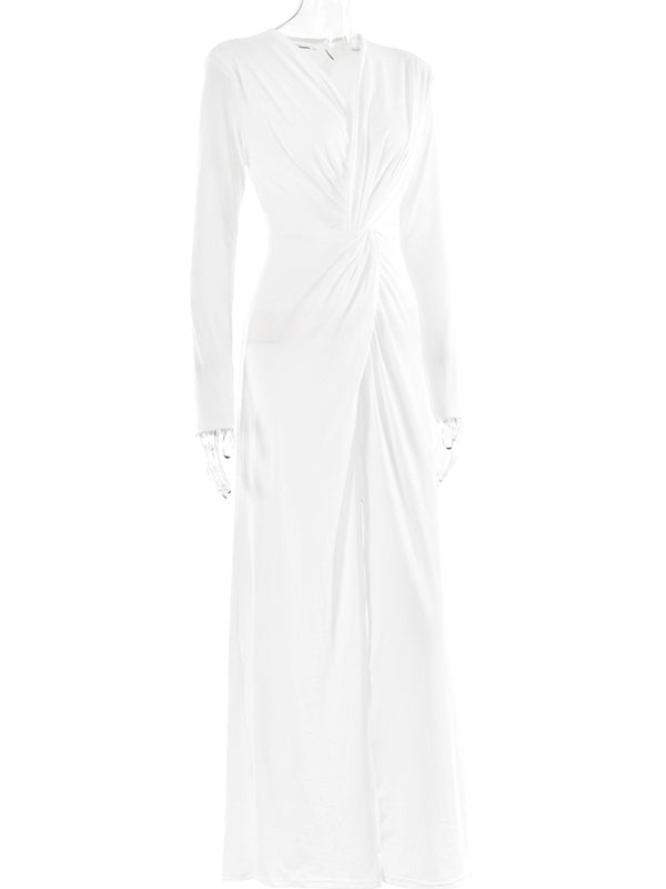 Twist Ruched Side Slit V-neck Elegant Banquet Photoshoot Baby Shower Maternity Maxi Dress