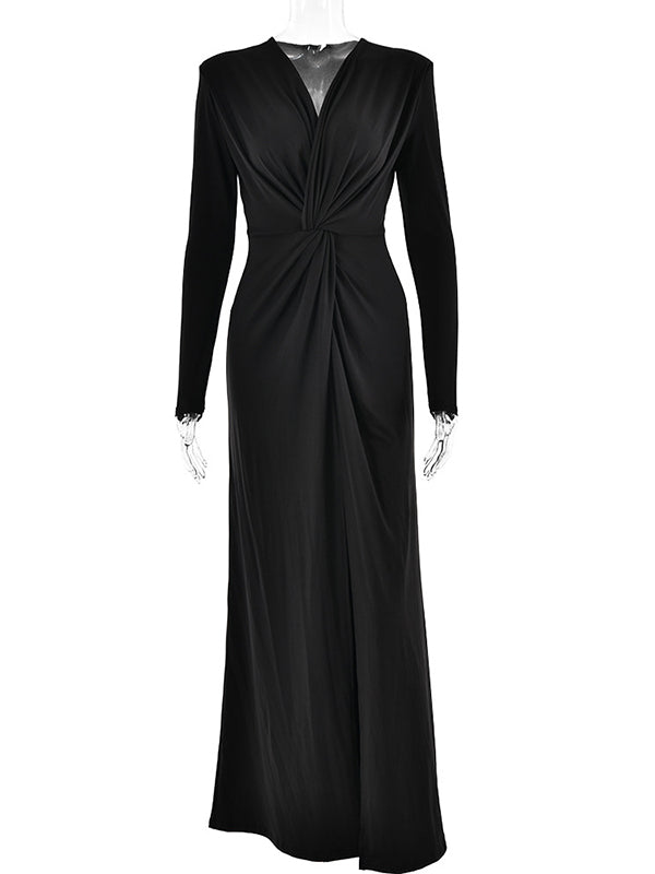 Twist Ruched Side Slit V-neck Elegant Banquet Photoshoot Baby Shower Maternity Maxi Dress