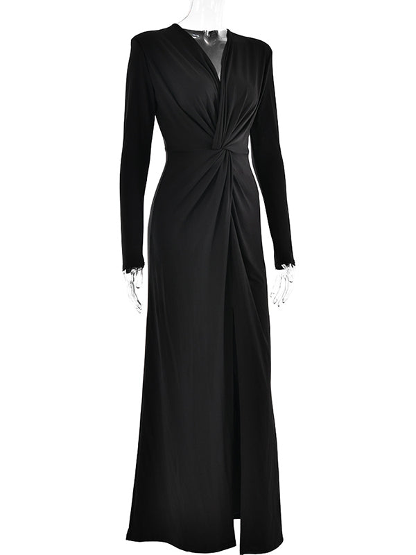 Twist Ruched Side Slit V-neck Elegant Banquet Photoshoot Baby Shower Maternity Maxi Dress