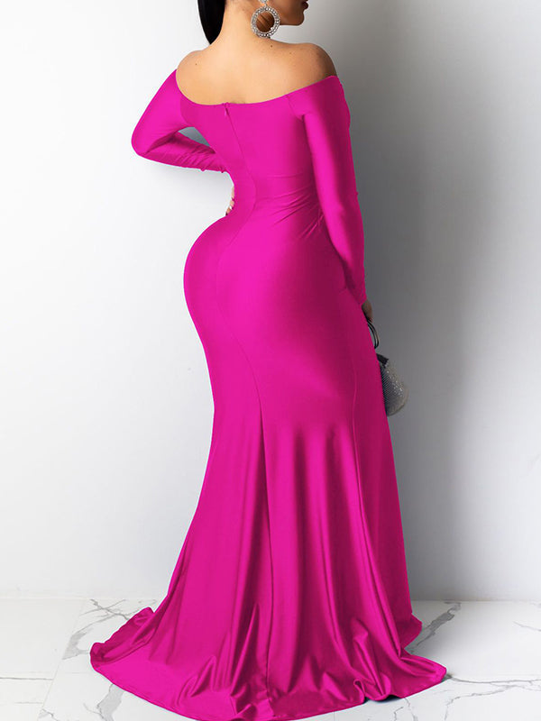 Belly Friendly Off Shoudler Side Slit High Split Photography Babyshower Party Gown Maternity Maxi Dress