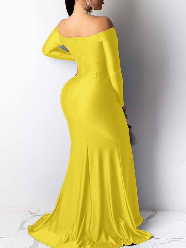 Belly Friendly Off Shoudler Side Slit High Split Photography Babyshower Party Gown Maternity Maxi Dress