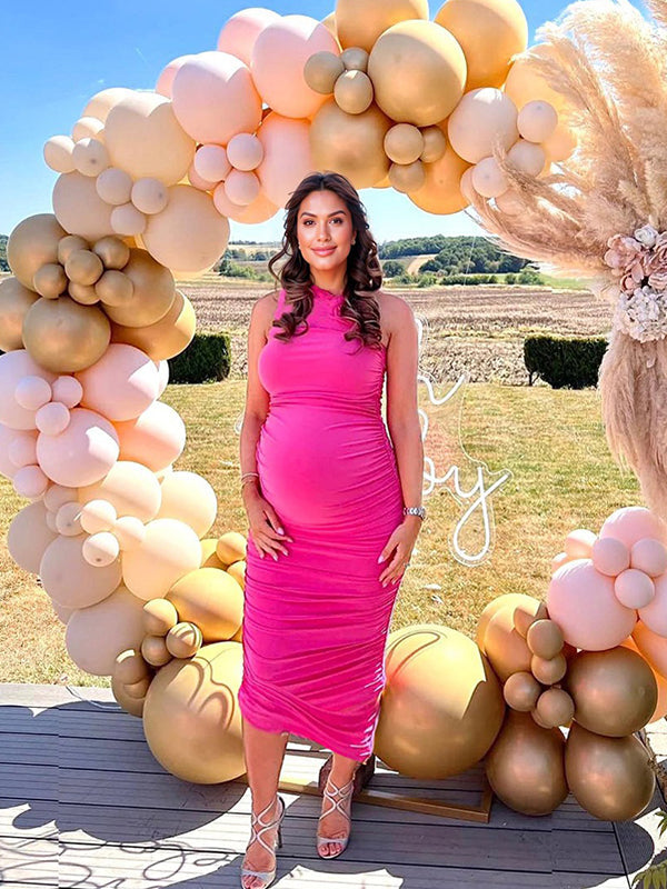 Ruched Oblique Shoulder Belly Friendly Irregular Bodycon Babyshower Maternity Maxi Dress