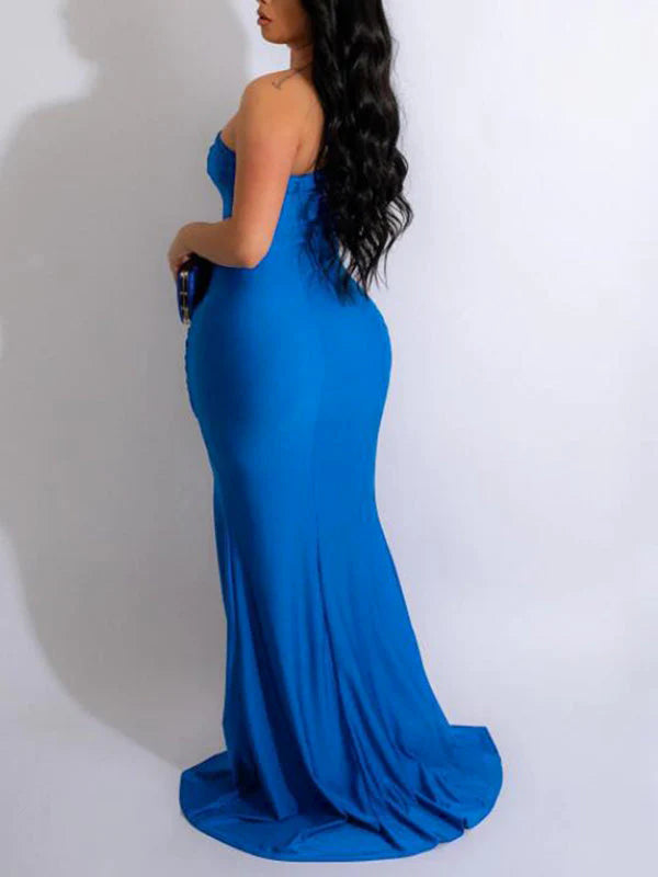 Blue Irregular One-shoulder Side Slit Mermaid Backless Asymmetric Shoulder Party Boy Baby Shower Maternity Maxi Dress