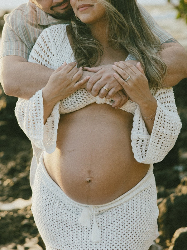 White Tie Front Crop V-Neck Crochet Beach Vacation Photoshoot Maternity Maxi Dress
