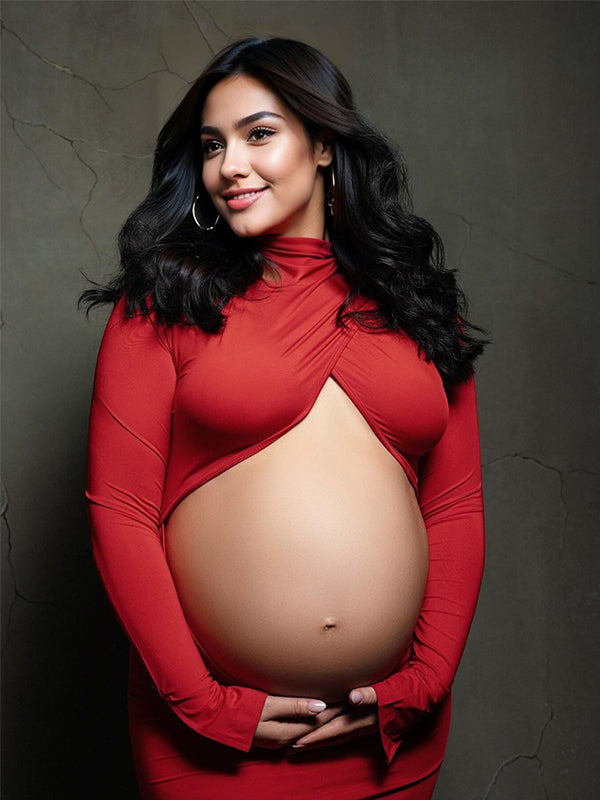 Red Cross Front Crop Cut Out Backless Mermaid Bodycon Photoshoot Maternity Maxi Dress