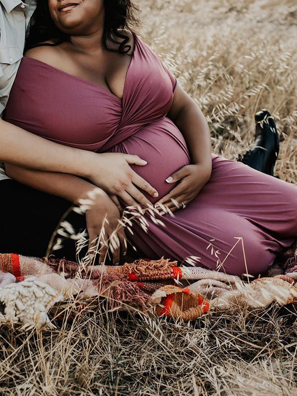 Solid Color Backless Tie Back High Waist Photoshoot Maternity Maxi Dress