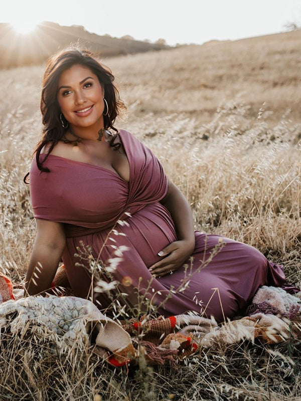Solid Color Backless Tie Back High Waist Photoshoot Maternity Maxi Dress