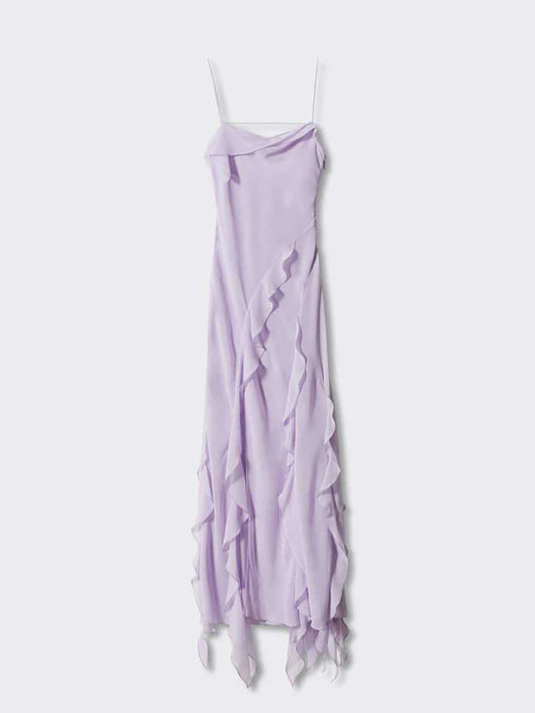 Purple Ruffle Side Slit Falbala Cami Backless Elegant Vacation Evening Gown Maternity Photoshoot Baby Shower Maxi Dress