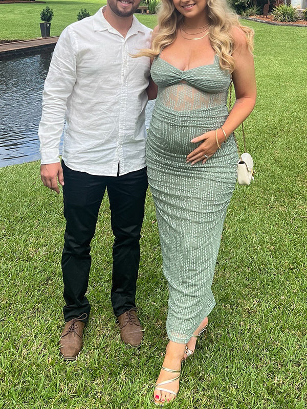 Green Lace Cut Out Sheer Tank Bodycon Elegant Cocktail Maternity Photoshoot Baby Shower Maxi Dress