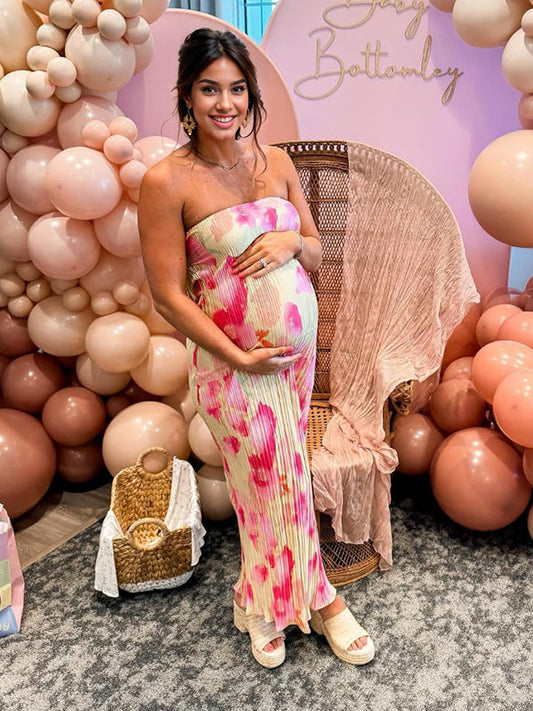 Pleated Bandeau Backless Back Bowknot Tie Back Tie Dye Party Bodycon Mermaid Babyshower Maternity Maxi Dress
