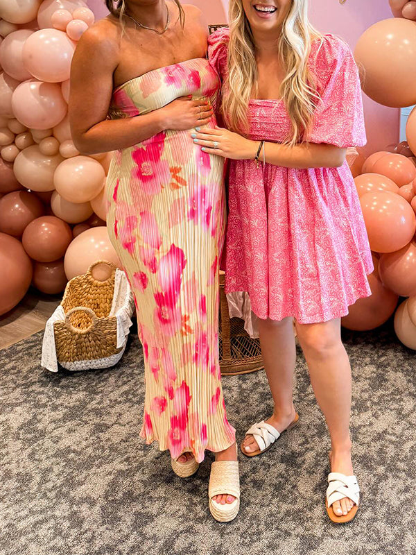 Pleated Bandeau Backless Back Bowknot Tie Back Tie Dye Party Bodycon Mermaid Babyshower Maternity Maxi Dress