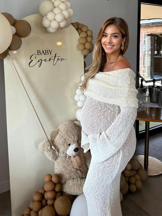 Solid Color Off Shoulder Hollow Out Knitwear Bodycon Beach Vacation Dress Baby Shower Maternity Maxi Dress