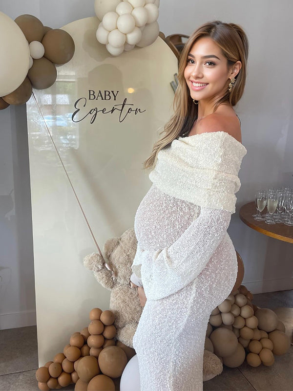 Solid Color Off Shoulder Hollow Out Knitwear Bodycon Beach Vacation Dress Baby Shower Maternity Maxi Dress