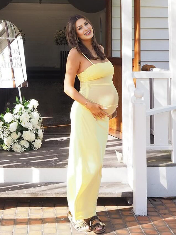 Yellow 2-in-1 Sheer Mermaid Bodycon Fashion Vacation Party Photoshoot Baby Shower Maternity Maxi Dress