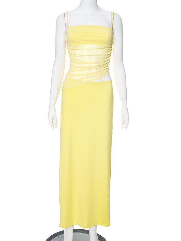Yellow 2-in-1 Sheer Mermaid Bodycon Fashion Vacation Party Photoshoot Baby Shower Maternity Maxi Dress