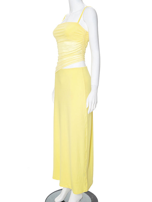 Yellow 2-in-1 Sheer Mermaid Bodycon Fashion Vacation Party Photoshoot Baby Shower Maternity Maxi Dress