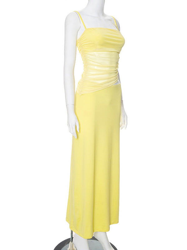 Yellow 2-in-1 Sheer Mermaid Bodycon Fashion Vacation Party Photoshoot Baby Shower Maternity Maxi Dress