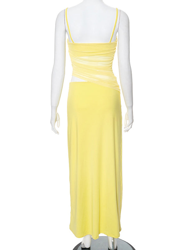 Yellow 2-in-1 Sheer Mermaid Bodycon Fashion Vacation Party Photoshoot Baby Shower Maternity Maxi Dress