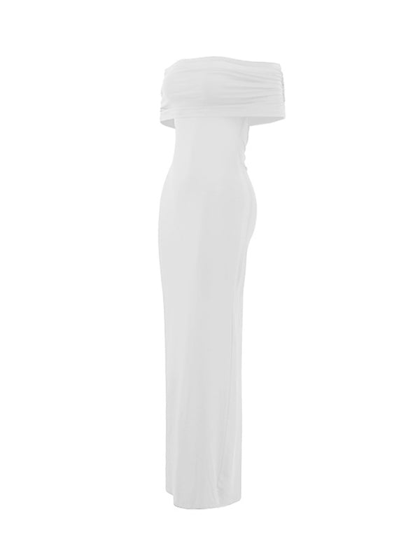 White Ruched Off Shoulder Backless Bodycon Elegant Cocktail Party Gown Maternity Photoshoot Baby Shower Maxi Dress