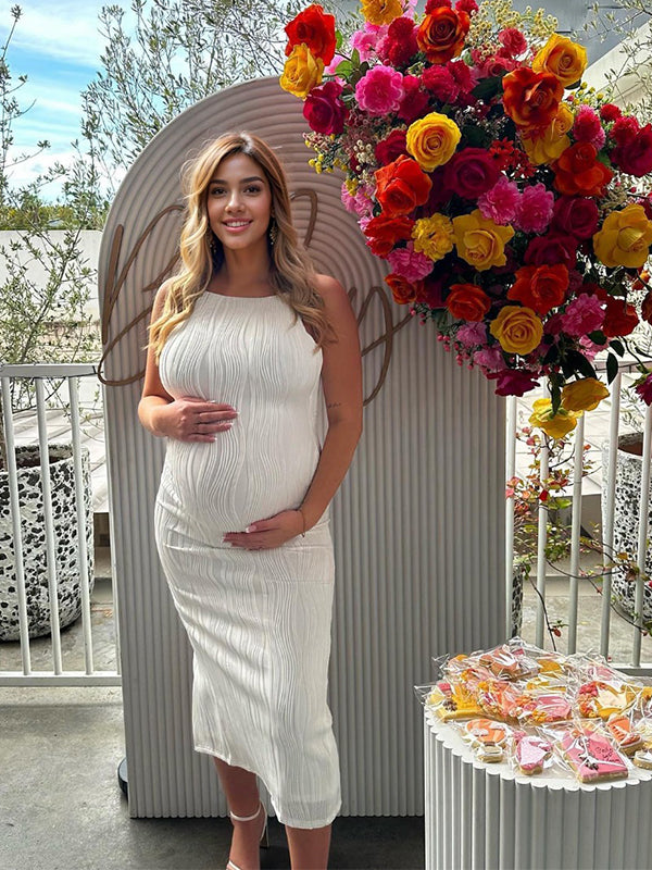 3D Line Backless Back Slit Bodycon Elegant Baby Shower Maternity Maxi Dress