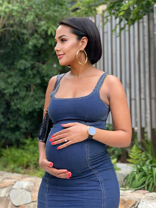 Denim Back Zipper Bodycon Fashion Daily Party Baby Shower Maternity Maxi Dress
