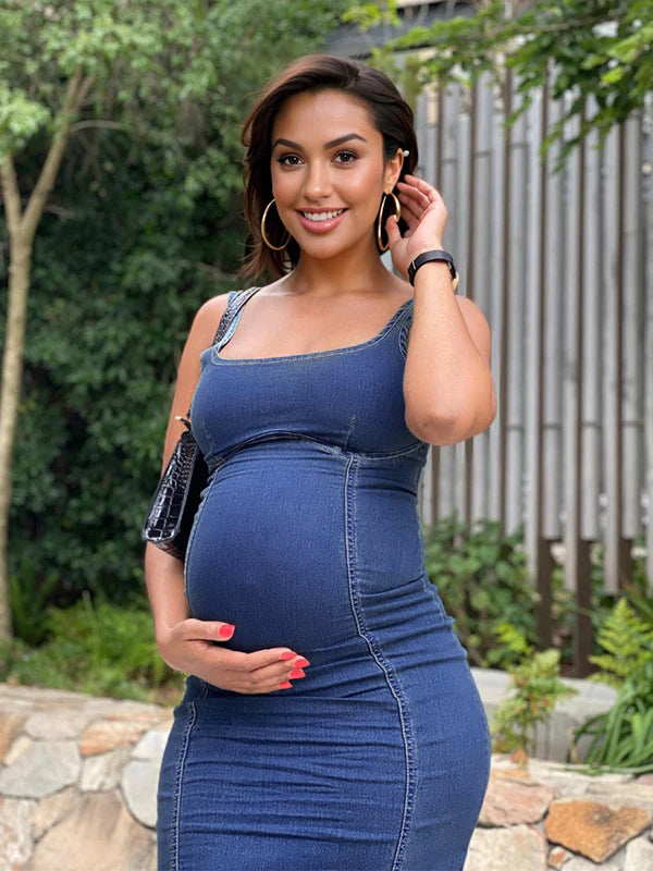 Denim Back Zipper Bodycon Fashion Daily Party Baby Shower Maternity Maxi Dress