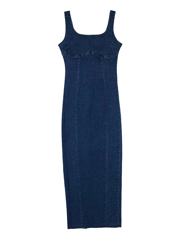 Denim Back Zipper Bodycon Fashion Daily Party Baby Shower Maternity Maxi Dress