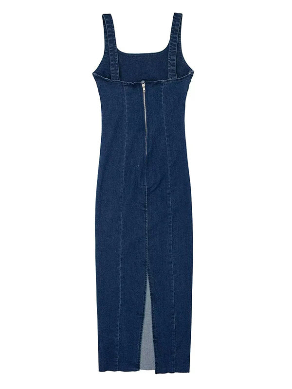 Denim Back Zipper Bodycon Fashion Daily Party Baby Shower Maternity Maxi Dress