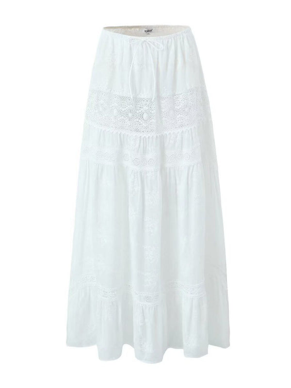 White 2-in-1 Lace Cut Out Off Shoulder Tie Elegant Flowy Vacation Photoshoot Maternity Maxi Dress