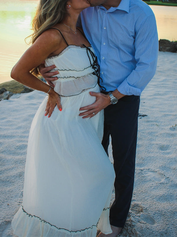 White 2-in-1 Cake Ruffle Tie Cute Elegant Flowy Vacation Baby Shower Photoshoot Maternity Maxi Dress