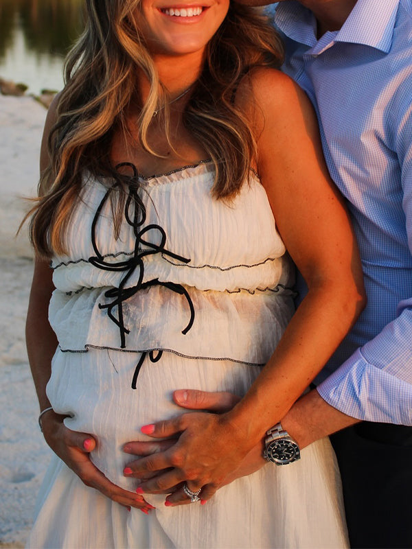 White 2-in-1 Cake Ruffle Tie Cute Elegant Flowy Vacation Baby Shower Photoshoot Maternity Maxi Dress