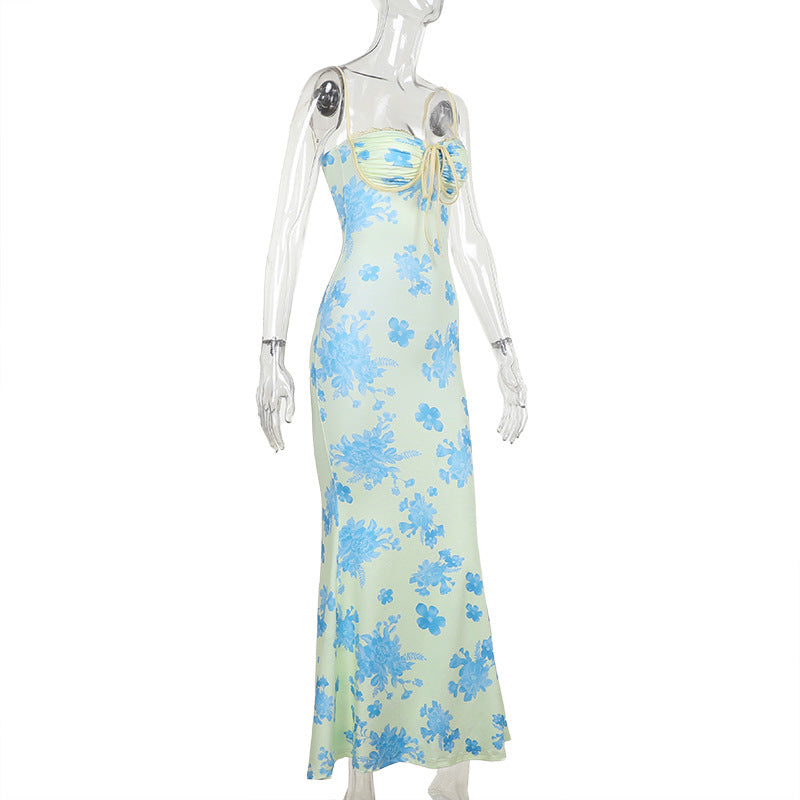 Light Yellow Mermaid Cami Flowers Lace Tie Sweetheart Neckline Bodycon Cute Baby Shower Maternity Maxi Dress