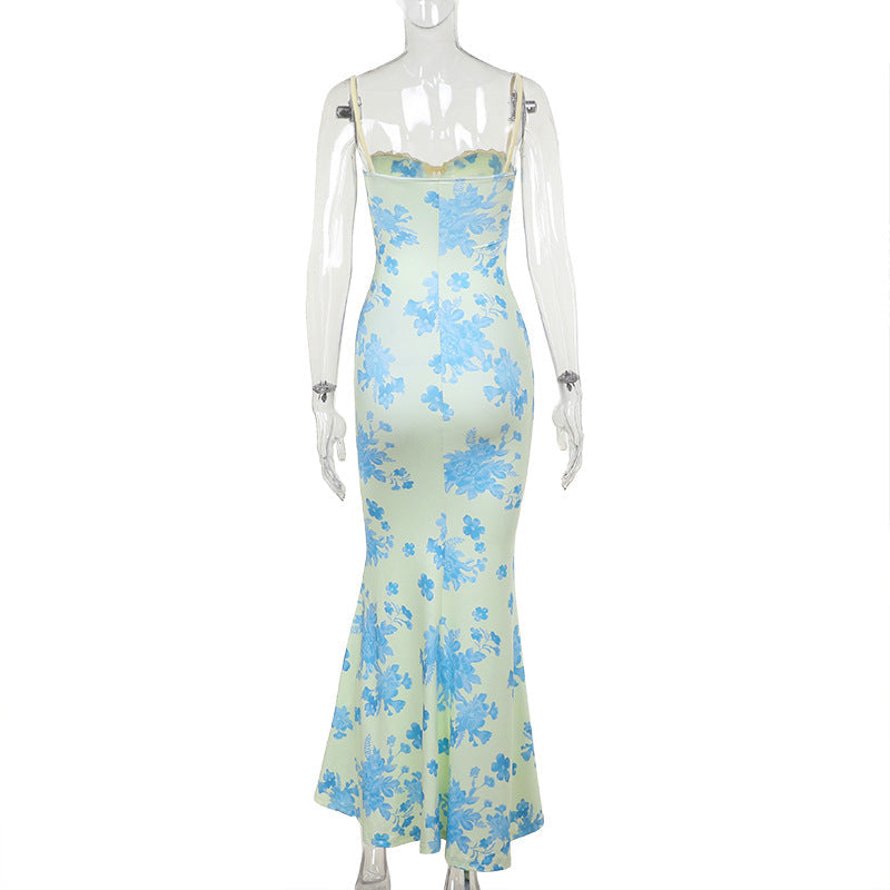 Light Yellow Mermaid Cami Flowers Lace Tie Sweetheart Neckline Bodycon Cute Baby Shower Maternity Maxi Dress