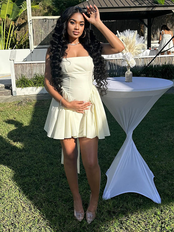 White Tank Bow Backless Corset Ruffle Falbala A-line Sweet Maternity Photoshoot Baby Shower Mini Dress