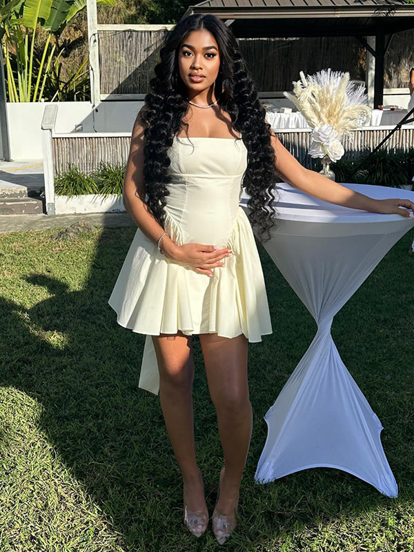 White Tank Bow Backless Corset Ruffle Falbala A-line Sweet Maternity Photoshoot Baby Shower Mini Dress