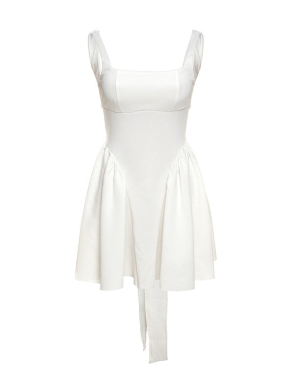 White Tank Bow Backless Corset Ruffle Falbala A-line Sweet Maternity Photoshoot Baby Shower Mini Dress