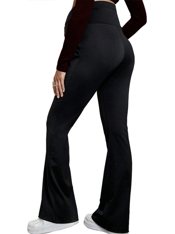 Black Over The Belly Flare Bell Bottom High Waisted Work Cozy Pants Casual Maternity Trousers