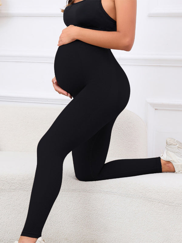 Solid Color High Waist Support Belts Daily Casual Sport Fashion Maternity Leggings