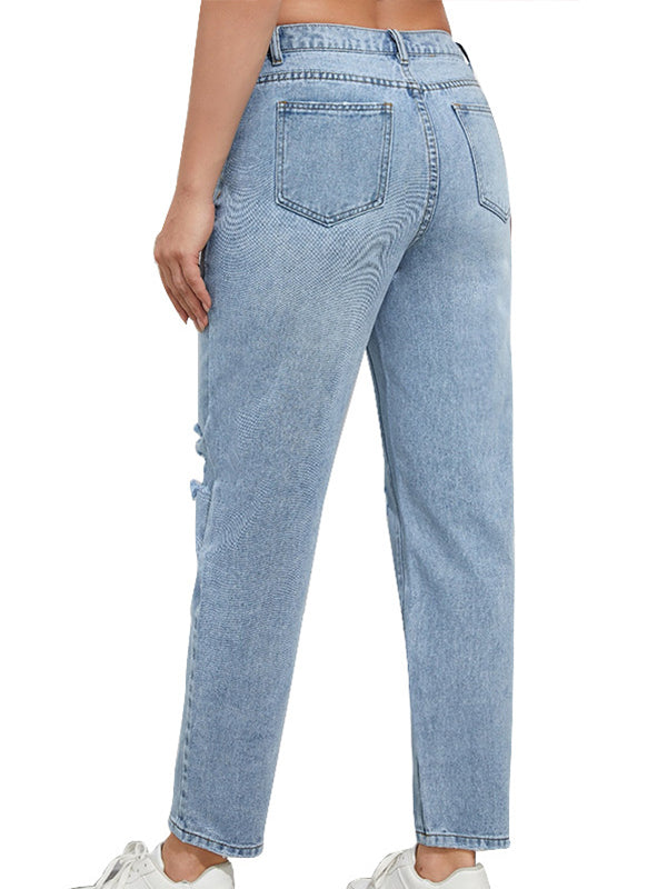 Straight Leg Comfy Stretch Low-Rise Ripped Distressed Denim Pregnancy Pants Casual Boyfriend Maternity Jeans