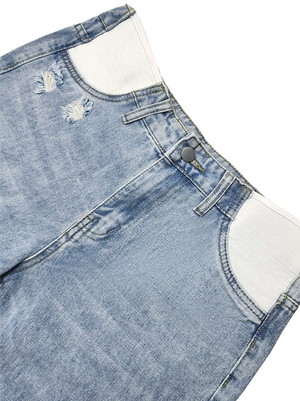 Straight Leg Comfy Stretch Low-Rise Ripped Distressed Denim Pregnancy Pants Casual Boyfriend Maternity Jeans