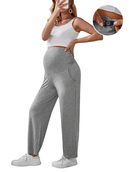 Solid Color Pockets Over The Belly Comfy Loose Wide Leg Cozy Casual Daily Trousers Maternity Yoga Workout Pants