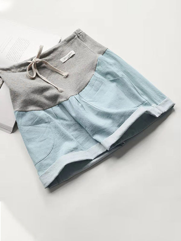 Lace Splicing Support The Bump Short Denim Maternity Pants