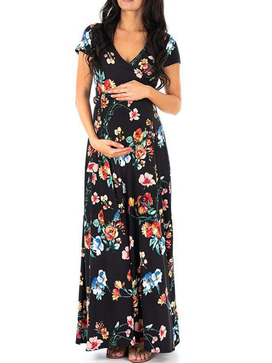 V Neck Stamp Duty Short Sleeve Maternity and Lactant Women Daily Vacation Maternity Nursing Dresses