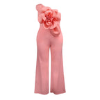 Plus Size 3D Flower Jumpsuit One Shoulder