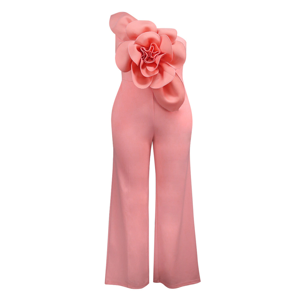 Plus Size 3D Flower Jumpsuit One Shoulder