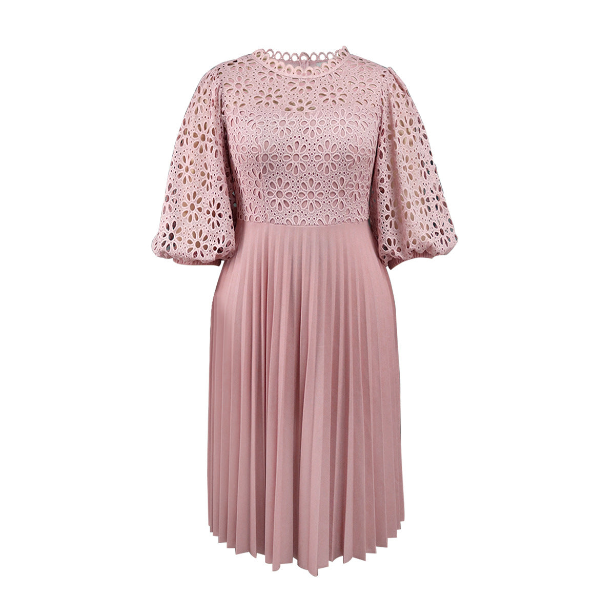 Puff Short Sleeve Pleated Party Dresses Lace Evening Dress