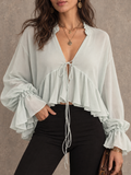 Sage Green Ruffle Sleeve Tie Front Top
