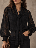 Black Sheer Paisley Tie Neck Blouse