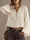 Cream Bell Sleeve Henley Blouse